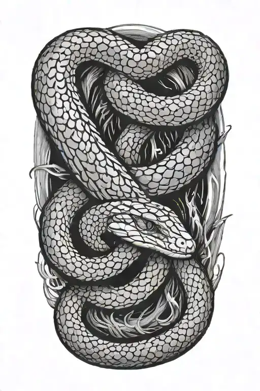 bird's eye view of snake emerging from a black hole, with angelic light coming out of head tattoo design idea