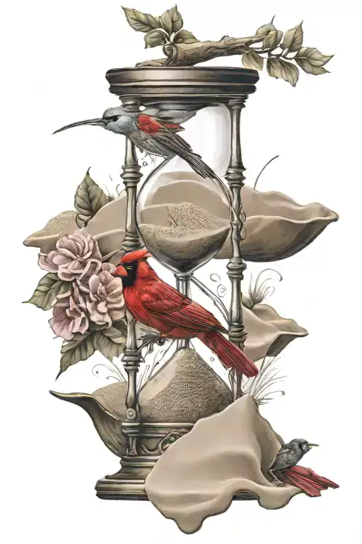 hour glass with sand and a cardinal tattoo design idea