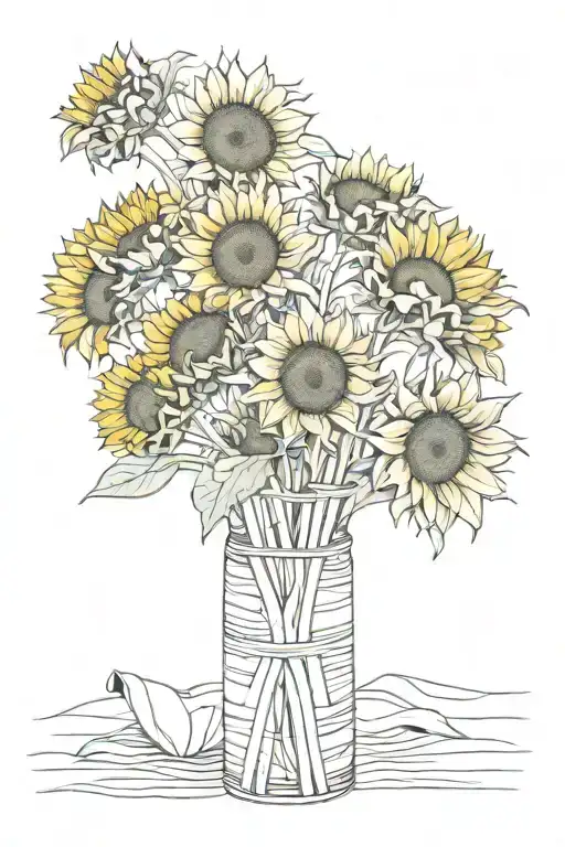 sunflowers wrapped round with vetical lines tattoo design idea
