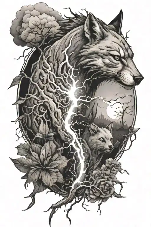 animals, lightning,  nature tattoo design idea
