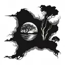 The image presents a striking and evocative scene, meticulously composed to evoke a sense of solitude and introspection. tattoo design idea