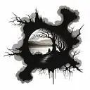 The image presents a striking and evocative scene, meticulously composed to evoke a sense of solitude and introspection. tattoo design idea