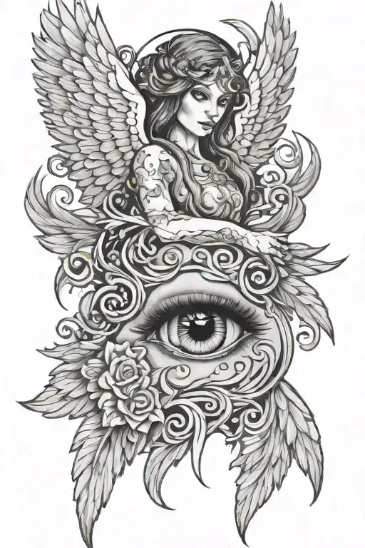 seraphim angel symmetrical eyes everywhere tattoo design idea