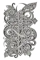 cross with the letters L N C J G tattoo design idea