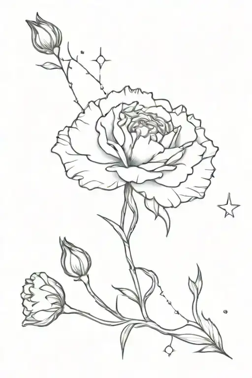 carnation flower with capricorn constellation surrounded tattoo design idea