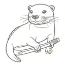 otter tattoo with big japanese sword and forehead band. no color. old style tattoo design idea