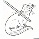 otter tattoo with big japanese sword and forehead band. no color. old style tattoo design idea