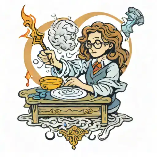 A new-school interpretation of Hermione Granger casting a love spell tattoo design idea