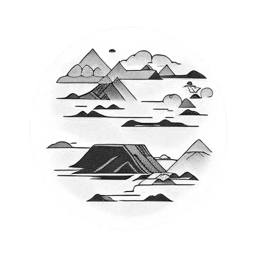 Amazon river flowing through minimalist indigenous ceramics tattoo design idea