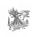 Amazon river flowing through minimalist indigenous ceramics tattoo design idea