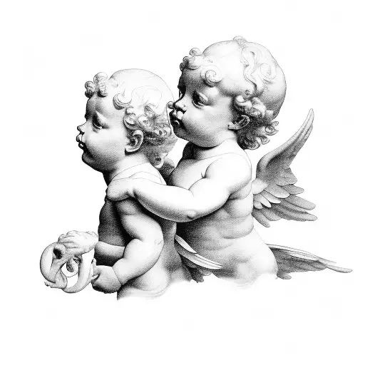 two cherubs with one flying above the other tattoo design idea