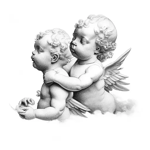 two cherubs with one flying above the other tattoo design idea