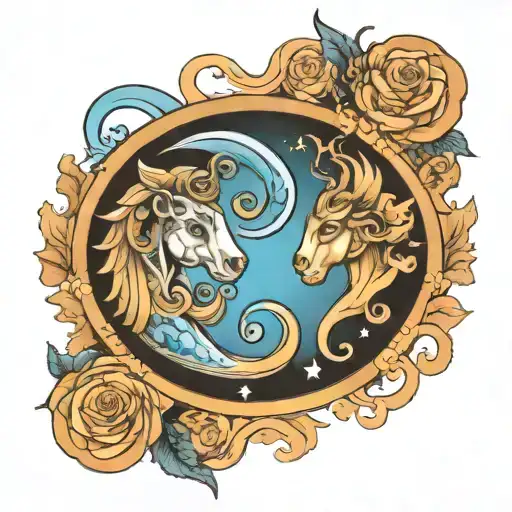 Aries Aquarius Virgo symbols black and white tattoo design idea