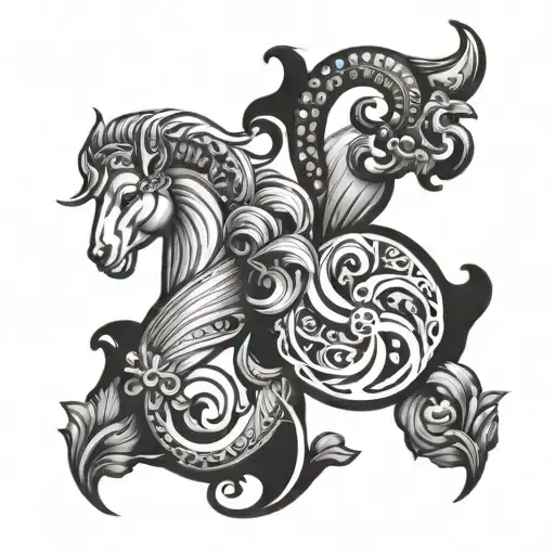 Aries Aquarius Virgo symbols black and white tattoo design idea