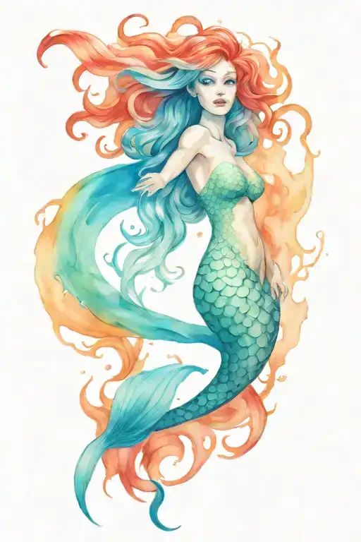 mermaid estetic minimalistic burning tattoo design idea