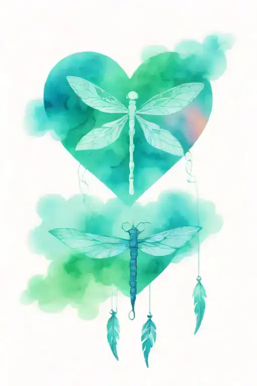 cross going through heart with dragonfly  and dream catcher     tattoo design idea