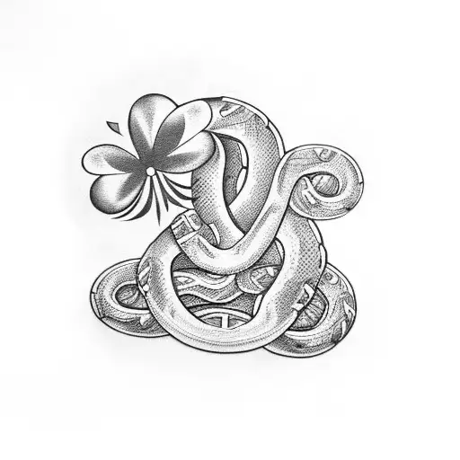 Anatomically correct snake with four-leaf-clover markings tattoo design idea