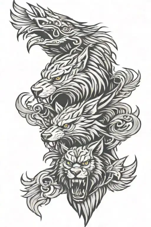 eagle claws and wolf and  spartan warrior and tiger head tattoo design idea