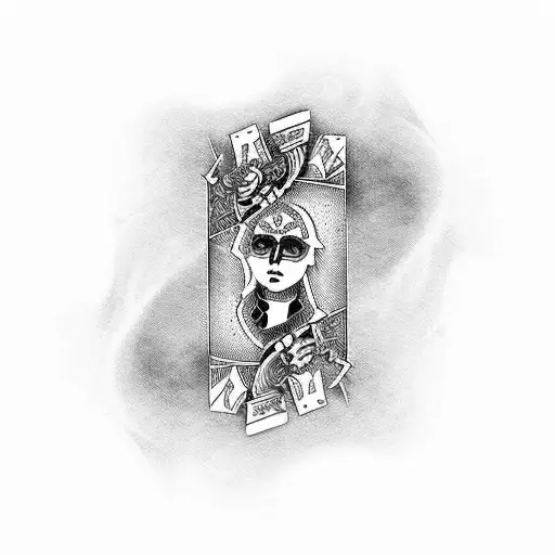 "Design a unique and visually striking thigh tattoo featuring the Suicide King playing card tattoo design idea