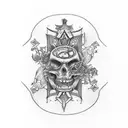 "Design a unique and visually striking thigh tattoo featuring the Suicide King playing card tattoo design idea