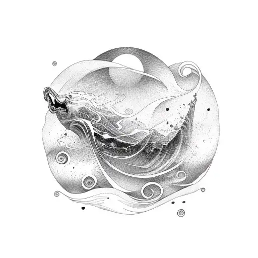 Long tattoo with Lines and dots with waves tattoo design idea