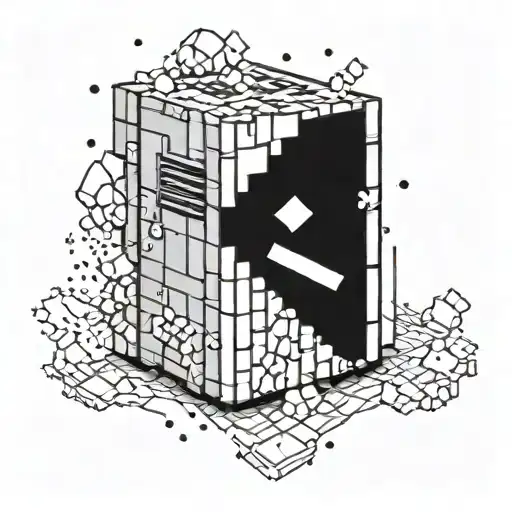 A cracked Minecraft jukebox with particles and a music disc emerging from the split. tattoo design idea