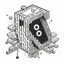 A cracked Minecraft jukebox with particles and a music disc emerging from the split. tattoo design idea