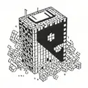 A cracked Minecraft jukebox with particles and a music disc emerging from the split. tattoo design idea