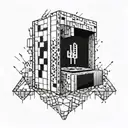 A cracked Minecraft jukebox with particles and a music disc emerging from the split. tattoo design idea