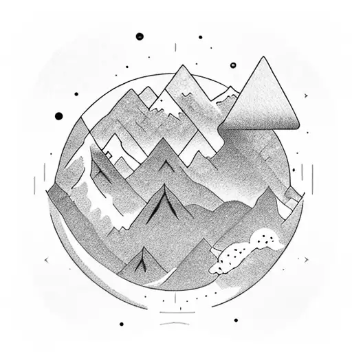 A majestic mountain range with a single eye shedding a tear, symbolizing the pursuit of dreams and targets tattoo design idea
