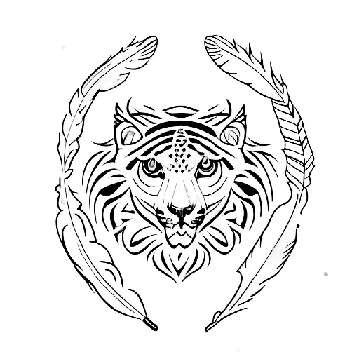 Hawk feather with snow leopard rosette tattoo design idea