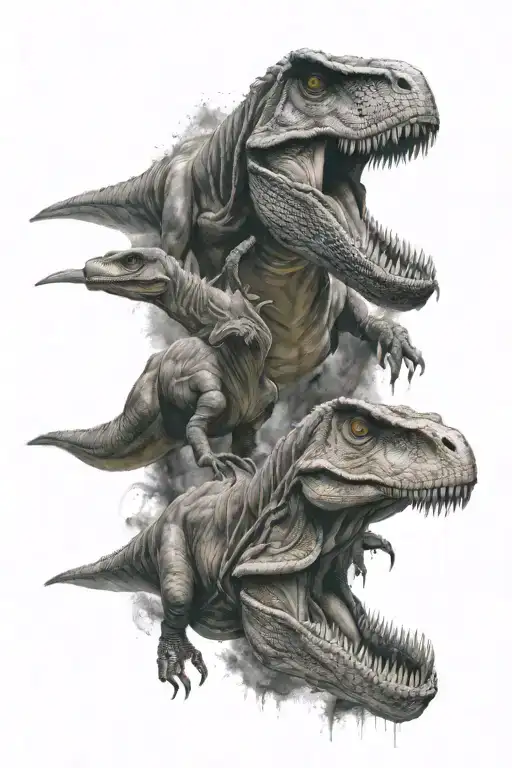 T-Rex and Raptor face tattoo design idea