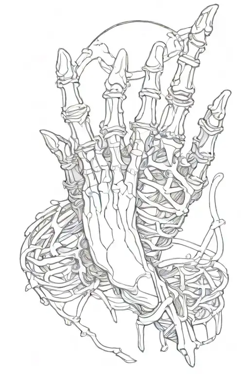 Praying skeleton hand holding tattoo design idea
