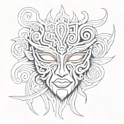 Masquerade mask and maze abstract shaped tattoo design idea