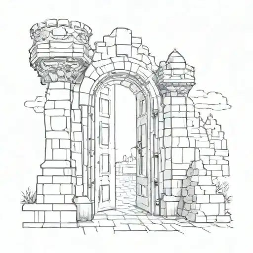 door way leading to a maze of a castle tattoo design idea