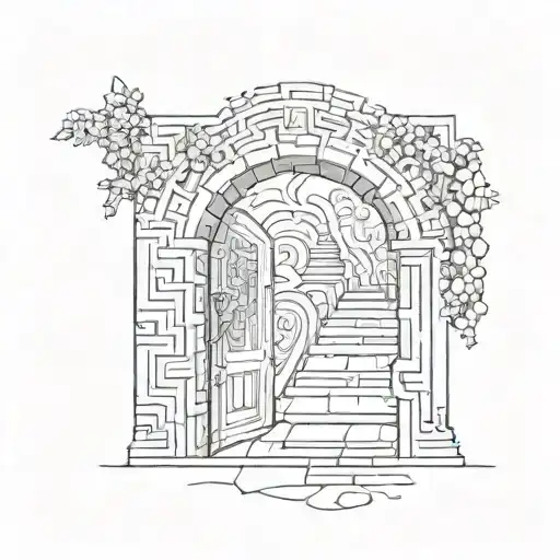 door way leading to a maze tattoo design idea