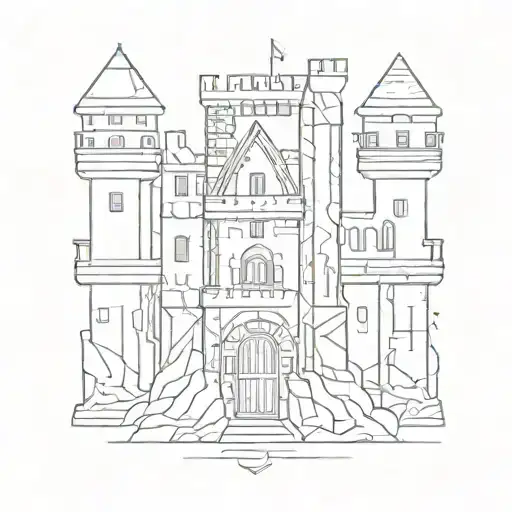 A castle made out of intertwined lines and shapes, creating a unique geometric design tattoo design idea