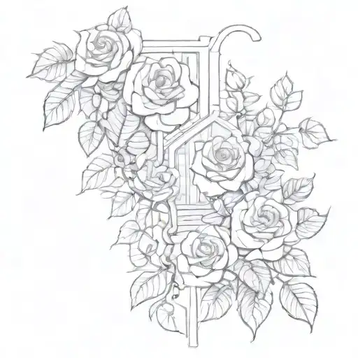 narrow path with roses growing house plants tattoo design idea