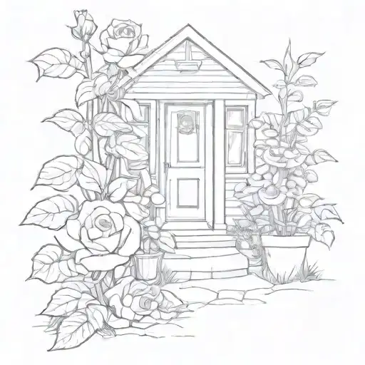 narrow path with roses growing house plants tattoo design idea