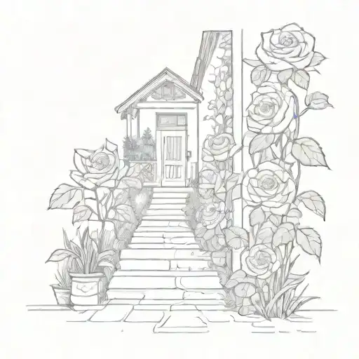 narrow path with roses growing house plants tattoo design idea