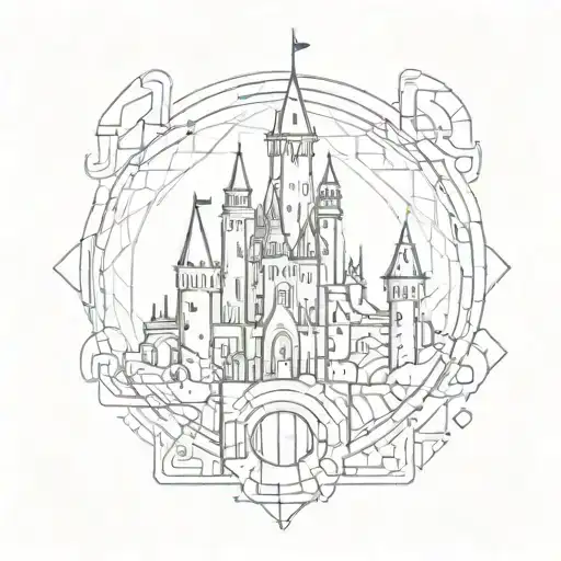 A castle made out of intertwined lines and shapes, creating a unique geometric design tattoo design idea