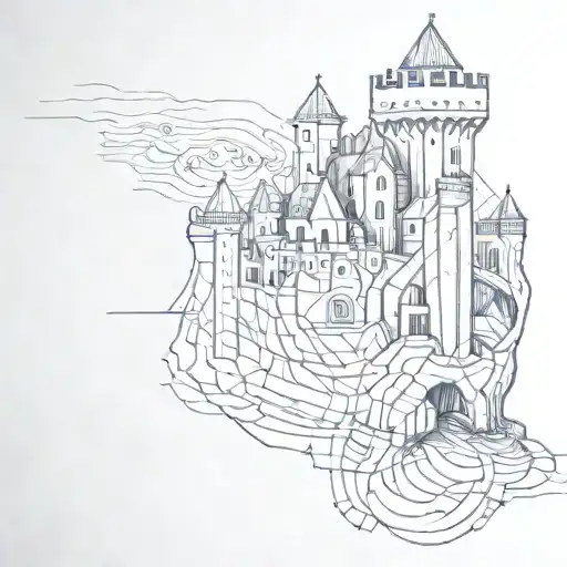 A castle made out of intertwined lines and shapes, creating a unique geometric design tattoo design idea