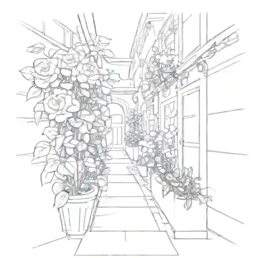 narrow path with roses growing house plants tattoo design idea