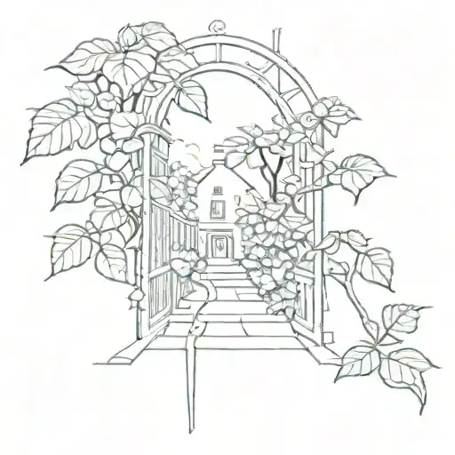 narrow path with roses growing house plants tattoo design idea