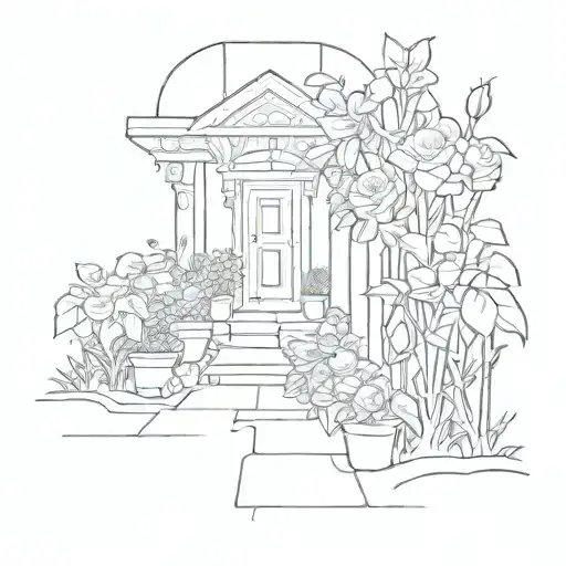 narrow path with roses growing house plants tattoo design idea