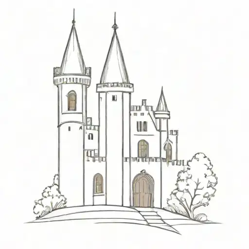 A castle with a bell tower at the center tattoo design idea
