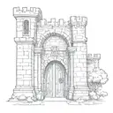door way leading to a maze of a castle tattoo design idea
