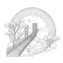 night sky train tracks bridge moon winter trees with a maze surrounding tattoo design idea