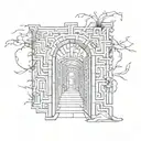 door way leading to a maze tattoo design idea