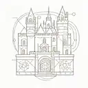A castle made out of intertwined lines and shapes, creating a unique geometric design tattoo design idea